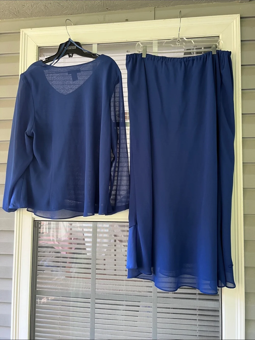 Jessica London Navy Blue Embroidered Two-Piece Skirt Set